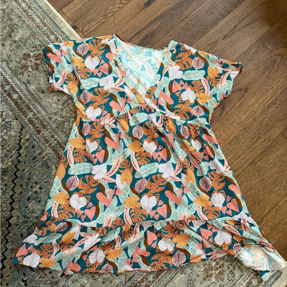 Cupshe Floral Mini Dress - Orange, Green, Pink